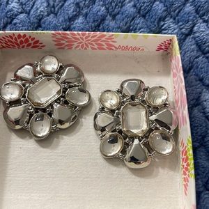 Lindsay Phillips shoe snaps clear stones silver tone setting 1 3/8”